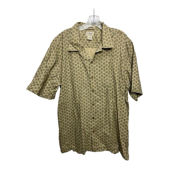 LL Bean Tropics Shirt Mens X-Large Traditional Fit Tribal Turtle Print Camp - Picture 1 of 7